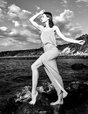 Photo session of stunning model Kalina on the beach of Black sea in Varna