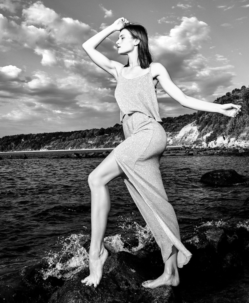 Photo session of stunning model Kalina on the beach of Black sea in Varna