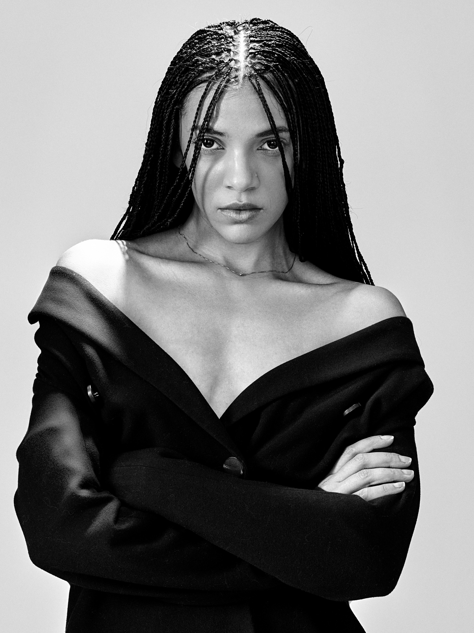 Black and white studio portrait of Emanuela
